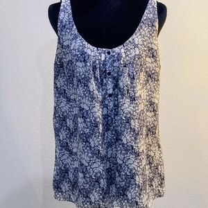 LOFT Navy & White Floral Scoop Neck Tank